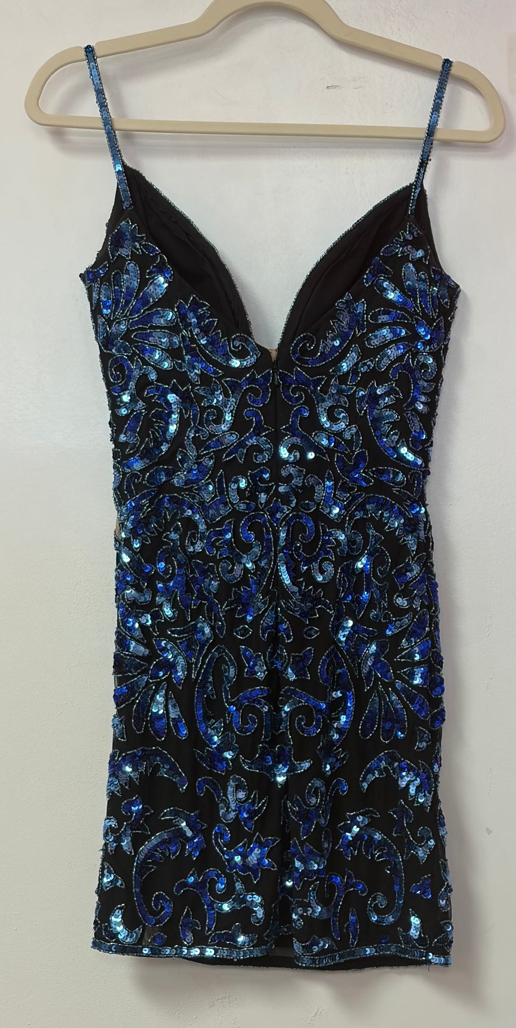 Amarra 94284 Black & Royal Blue Sequin Cutout Cocktail Dress
