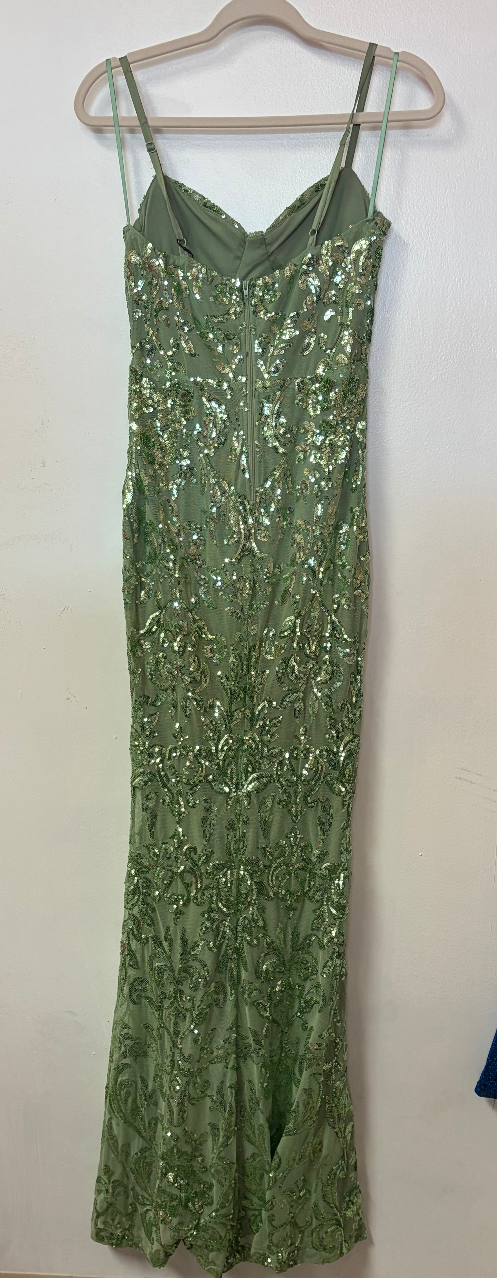 Windsor Sage Green Sequin Embellished Corset Gown with Sweetheart Neckline