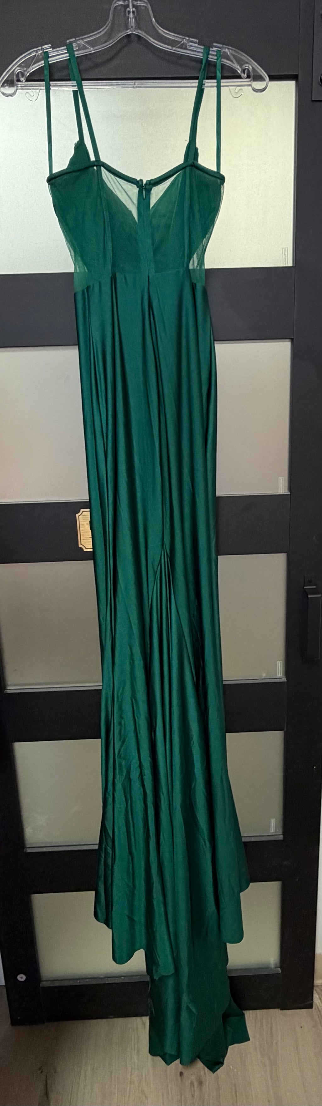 Portia & Scarlett XO051 Emerald Satin Beaded Cowl Prom Gown