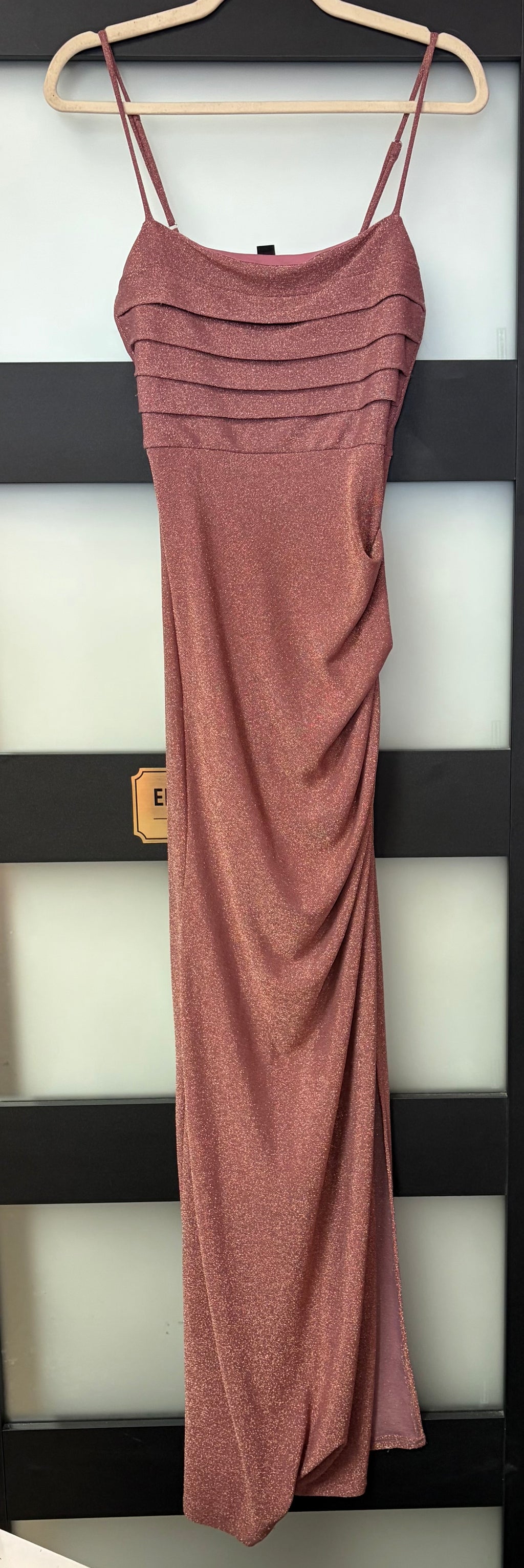 Windsor Rose Gold Glitter Ruched Formal Gown