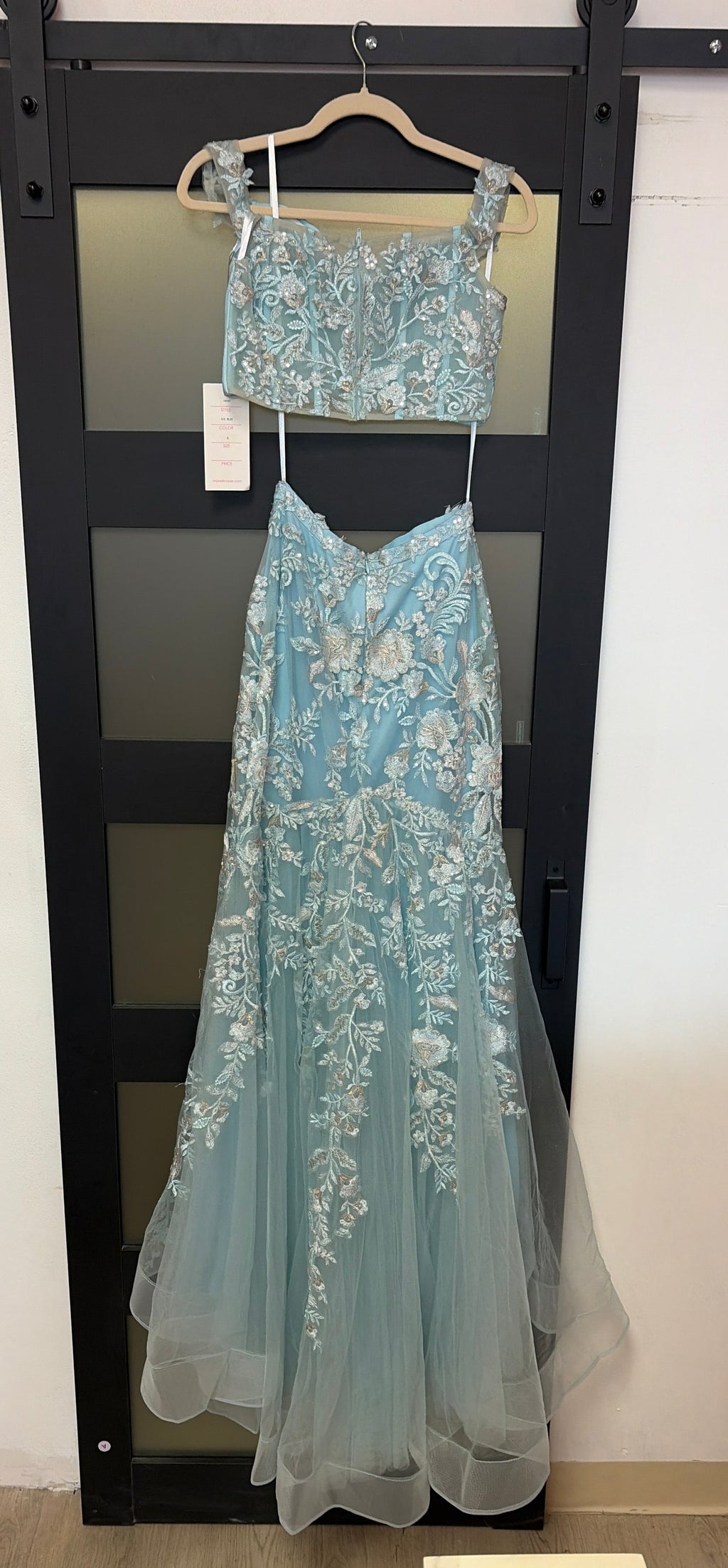 Morrell Maxie style 16342 ice blue two piece skirt set