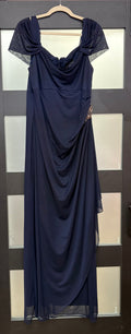Alex Evenings Navy Chiffon Cape Sleeve Evening Gown