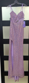 LaDivine CD259 Lilac Sequin Corset Gown with Leg Slit