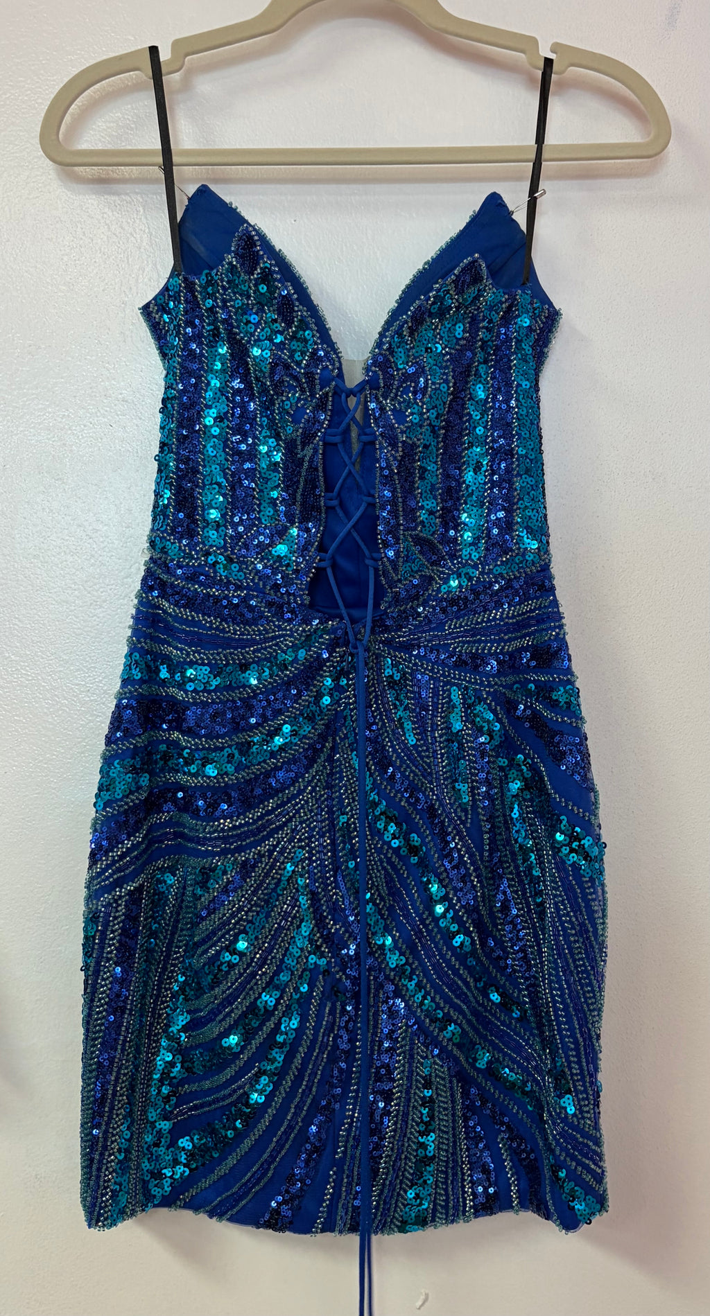 Zapaka Royal Blue & Teal Sequin Lace-Up Homecoming Dress