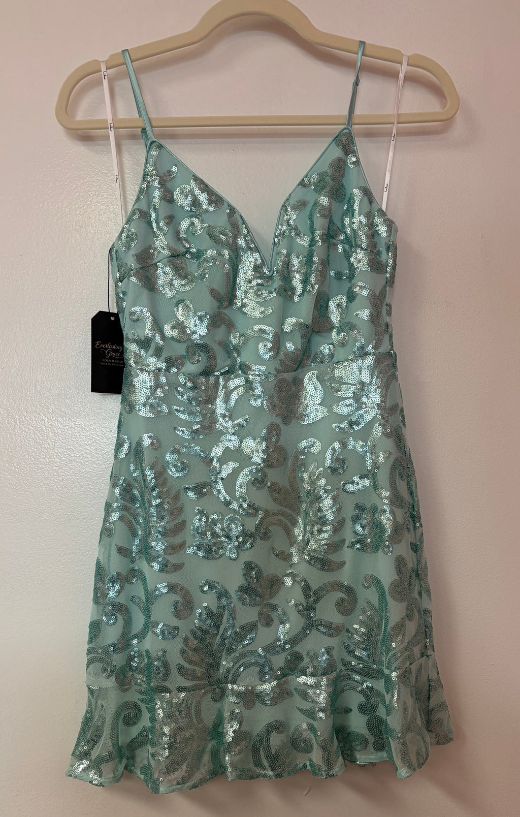 Lulus Seafoam Blue Sequin Fit & Flare Homecoming Dress