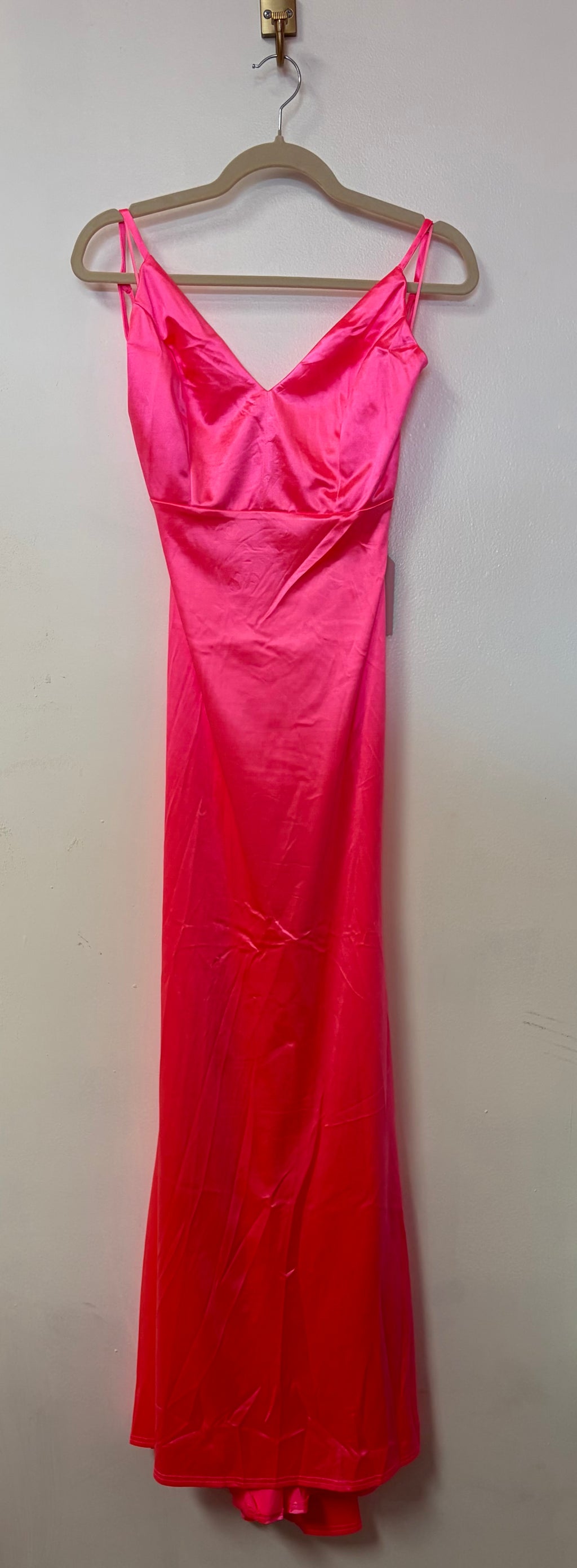 Amoris by Cinderella Divine Hot Pink Satin Maxi Dress with Open Back