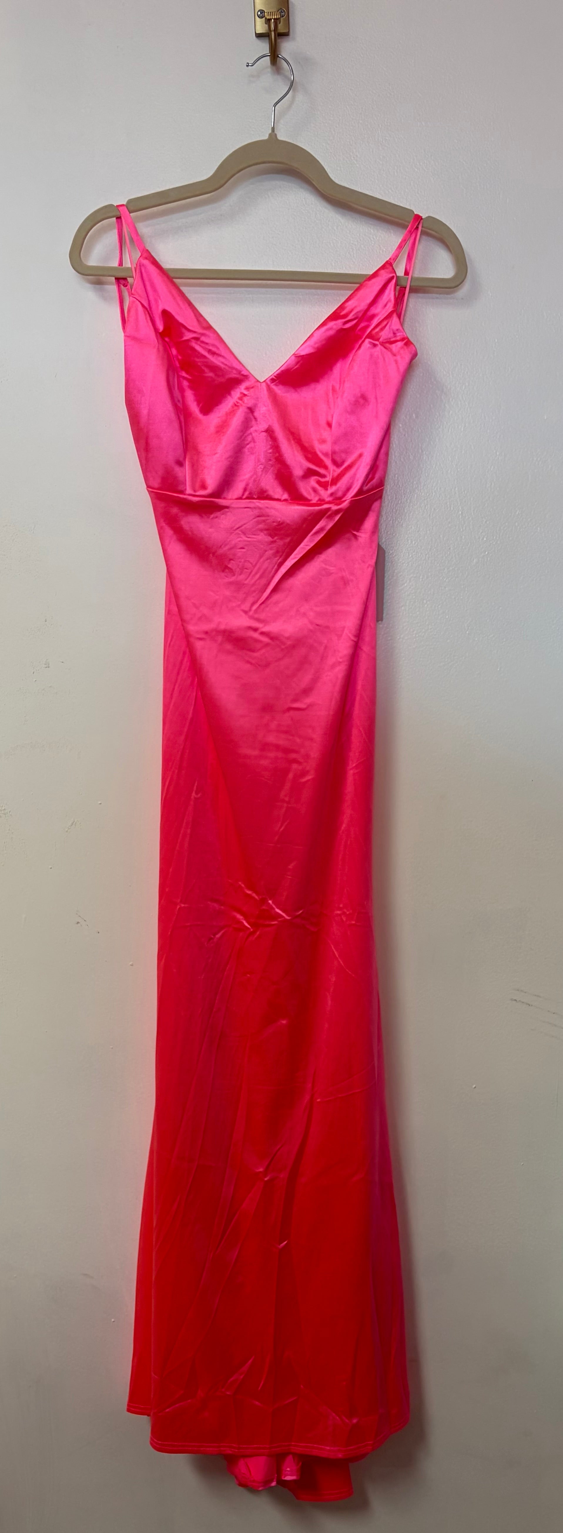 Amoris by Cinderella Divine Hot Pink Satin Maxi Dress with Open Back