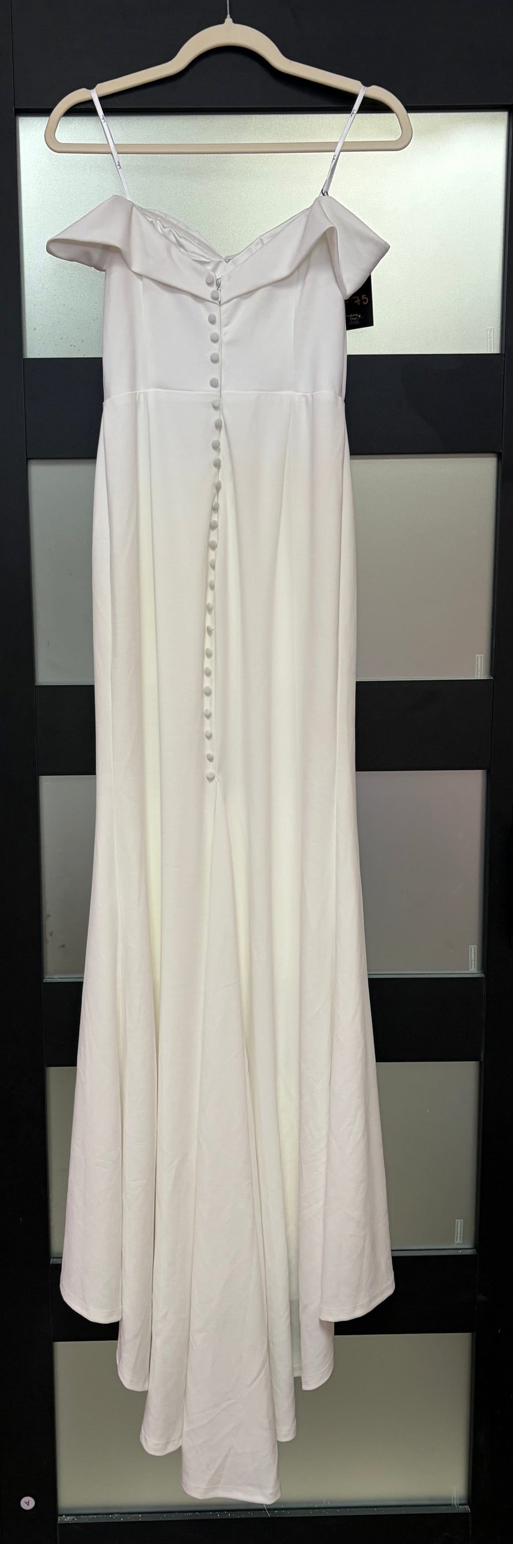 Lulus Ivory Off-the-Shoulder A-Line Bridal Gown with Button Back Detail