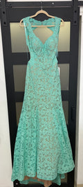 La Femme style 20117 light mint floral lace elegant gown