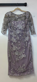 La Femme 27895 Dusty Lavender Embroidered Lace Cocktail Dress with Illusion Sleeves