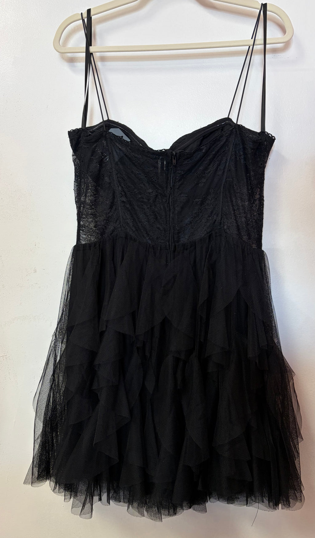 B. Darlin Black Tiered Tulle Homecoming Dress with Corset Bodice and Ruffle Skirt