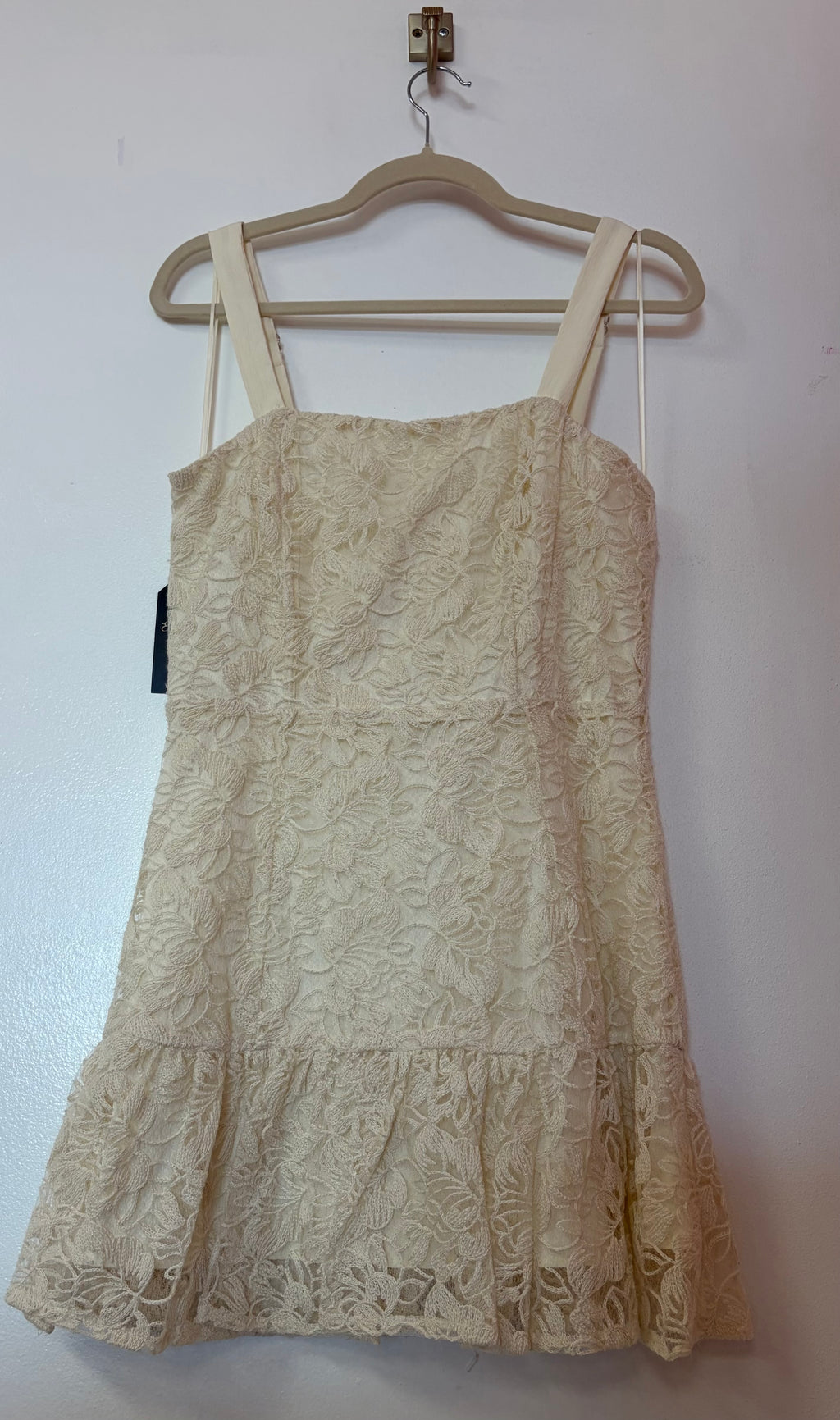 Cream Floral Lace Peplum Mini Dress with Square Neck and Wide Straps