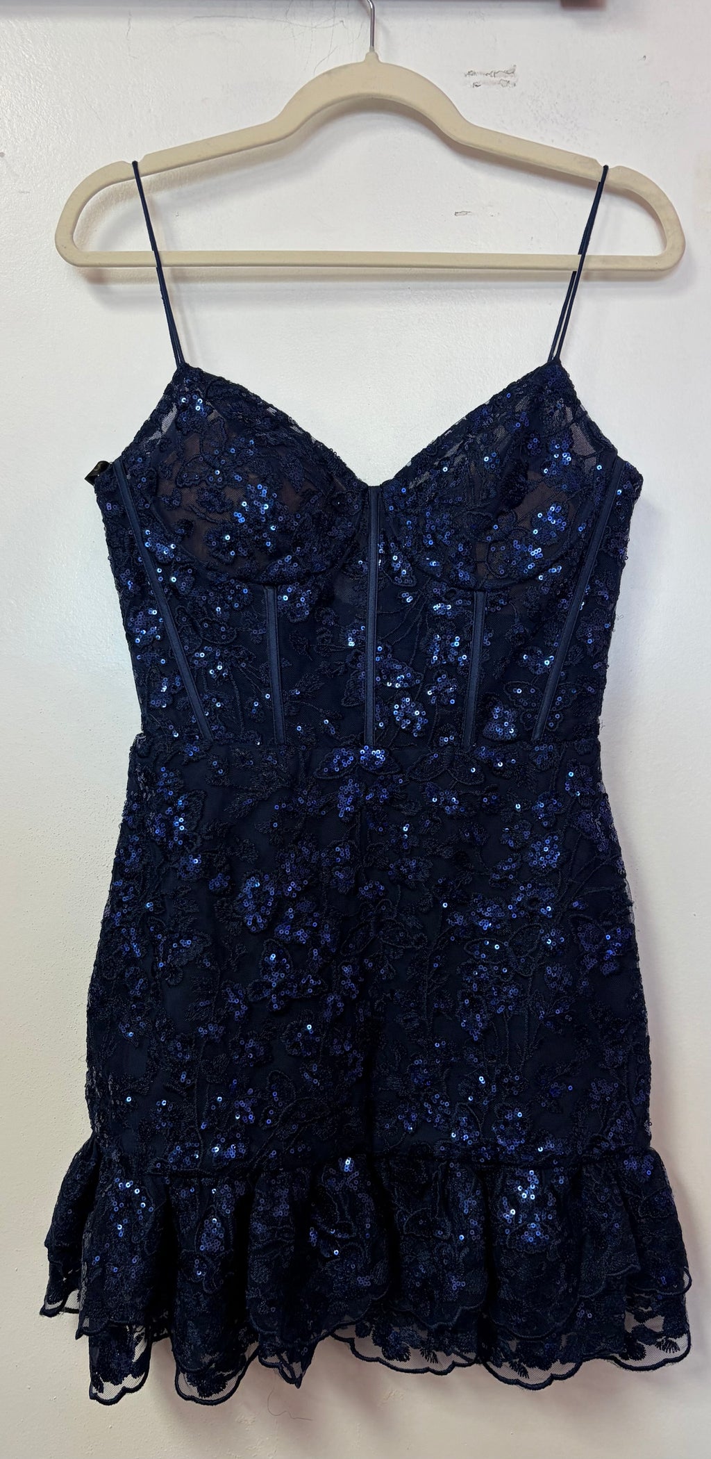 Jovani 40383 Navy Sequin Lace Corset Mini Dress