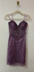 LaDivine J879 Lilac Beaded Homecoming Dress with Illusion Corset Bodice and Radiating Crystal Pattern