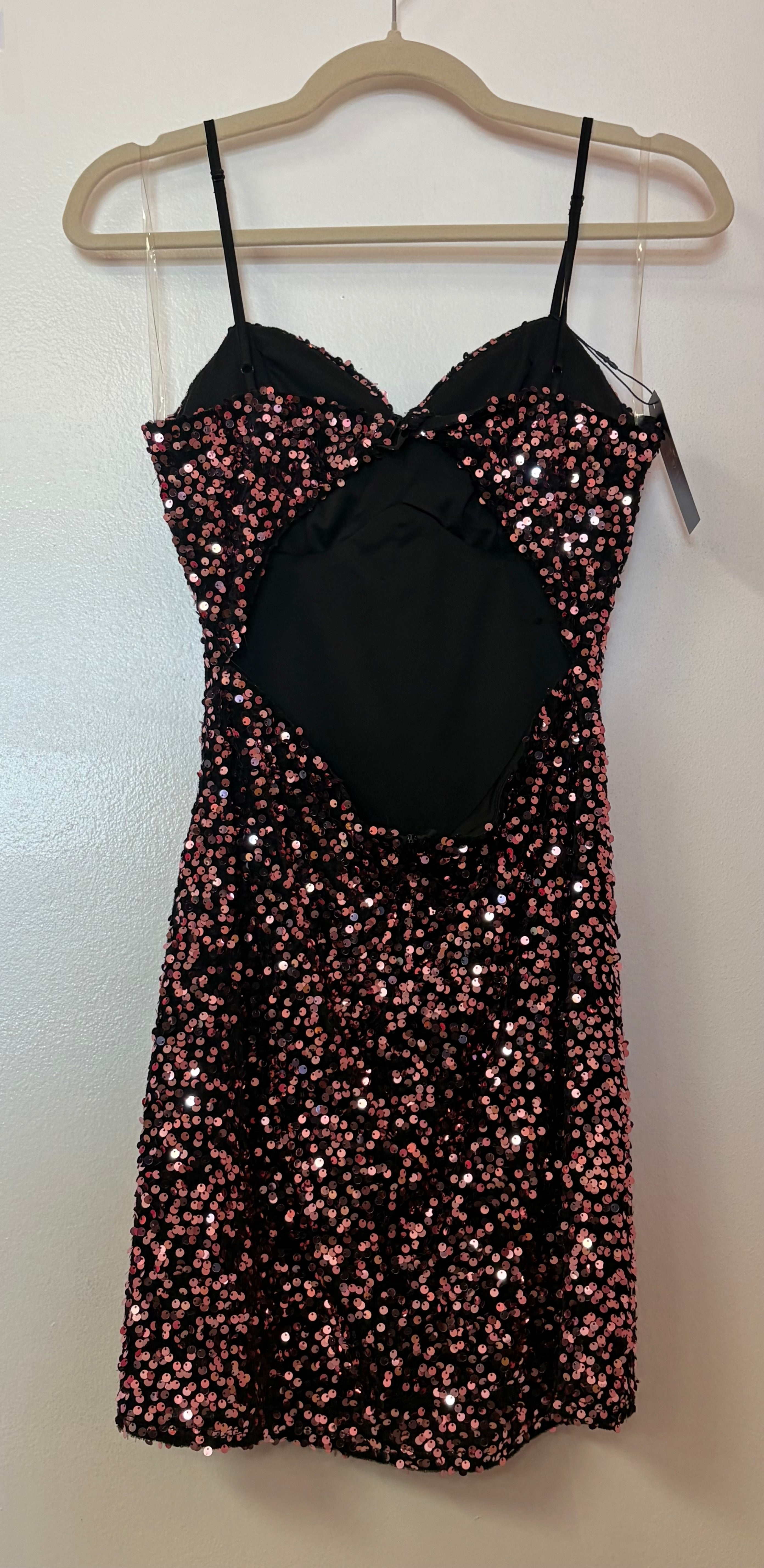 Rose Gold Sequin Open Back Bodycon Homecoming Dress Sparkly Cocktail Mini