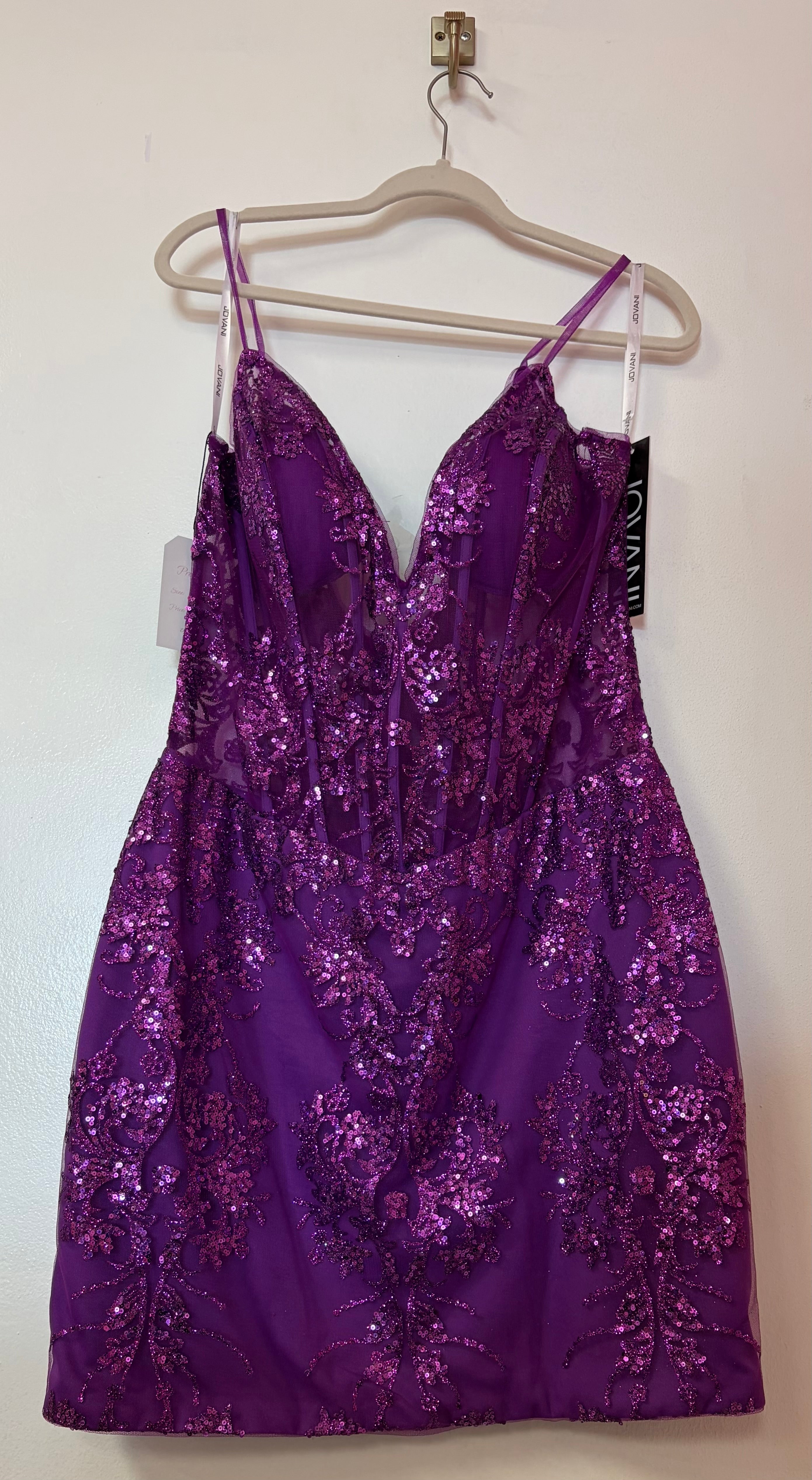 Jovani 04699 Purple Sequin Corset Homecoming Dress with Glitter Overlay