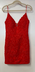 Kiss Prom Red Floral Lace Embroidered Cocktail Dress with Illusion Back