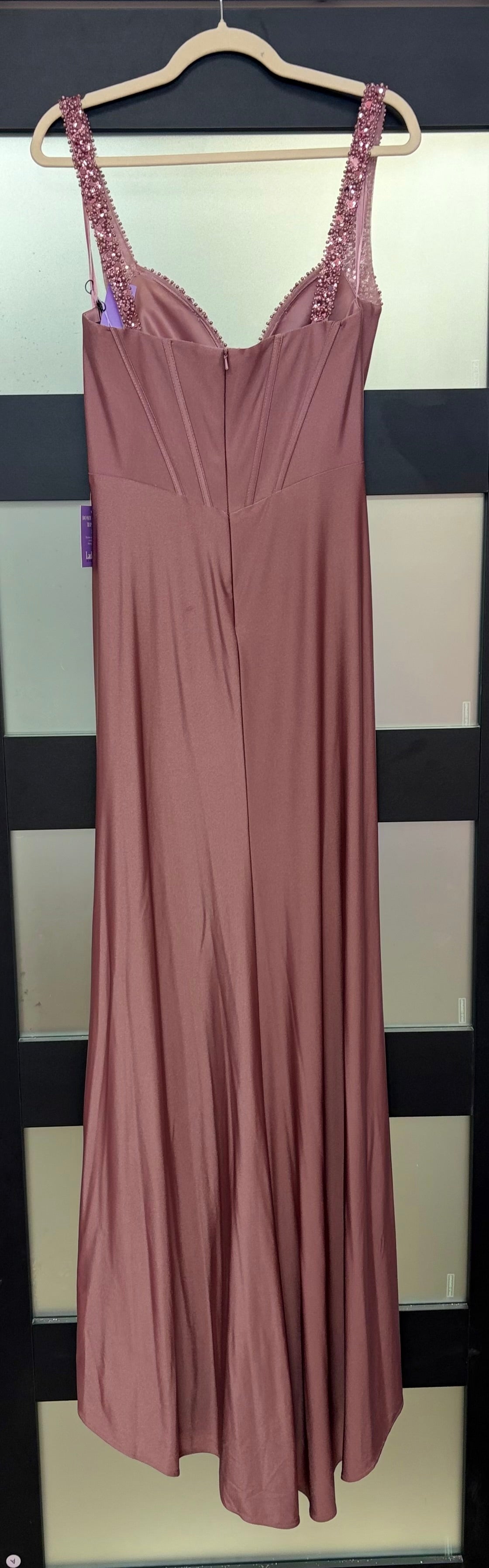 LaDivine CD0231 Mauve Satin Corset Gown with Beaded Bust