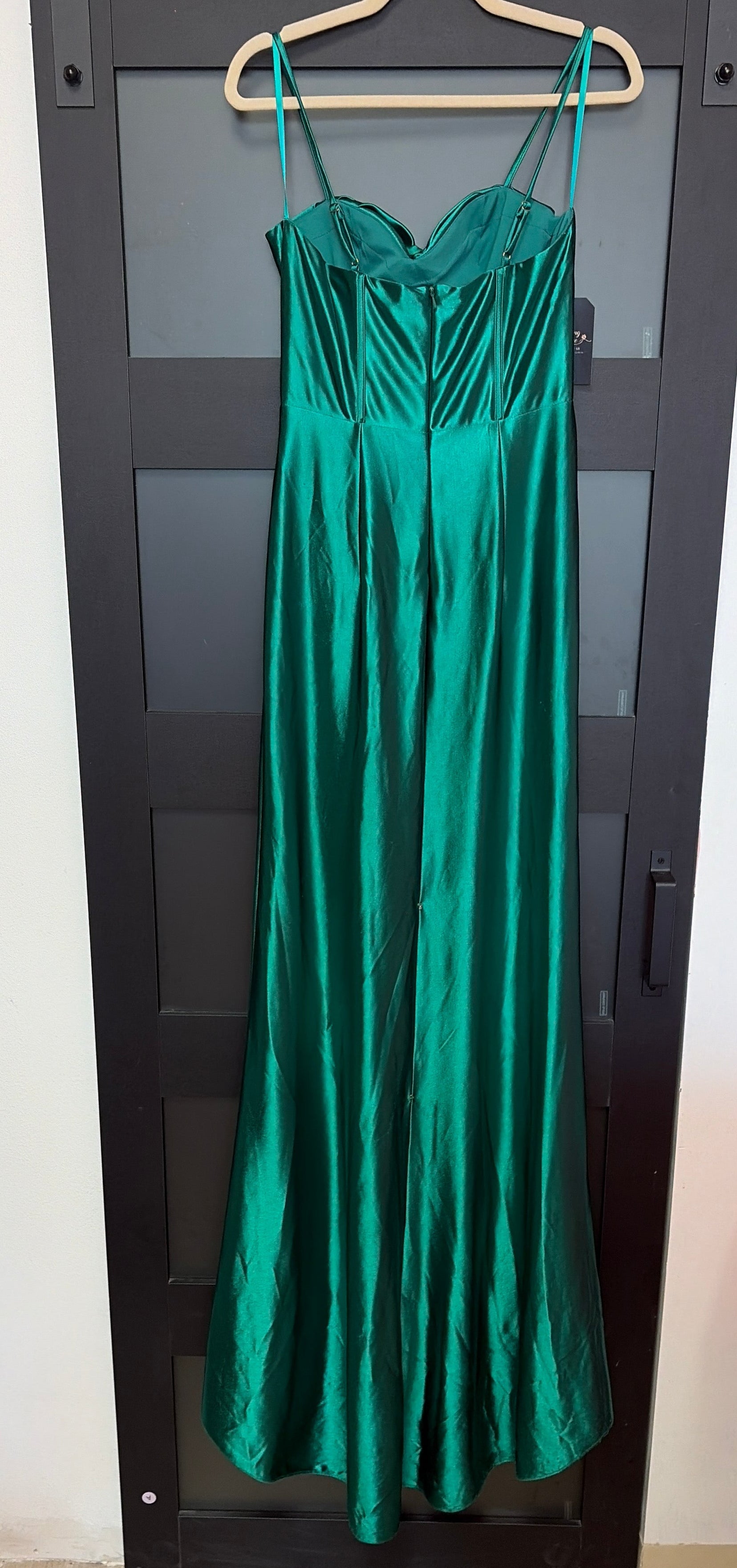 Emerald Green Amelia Couture corset cowl bust with optional train bustle in back