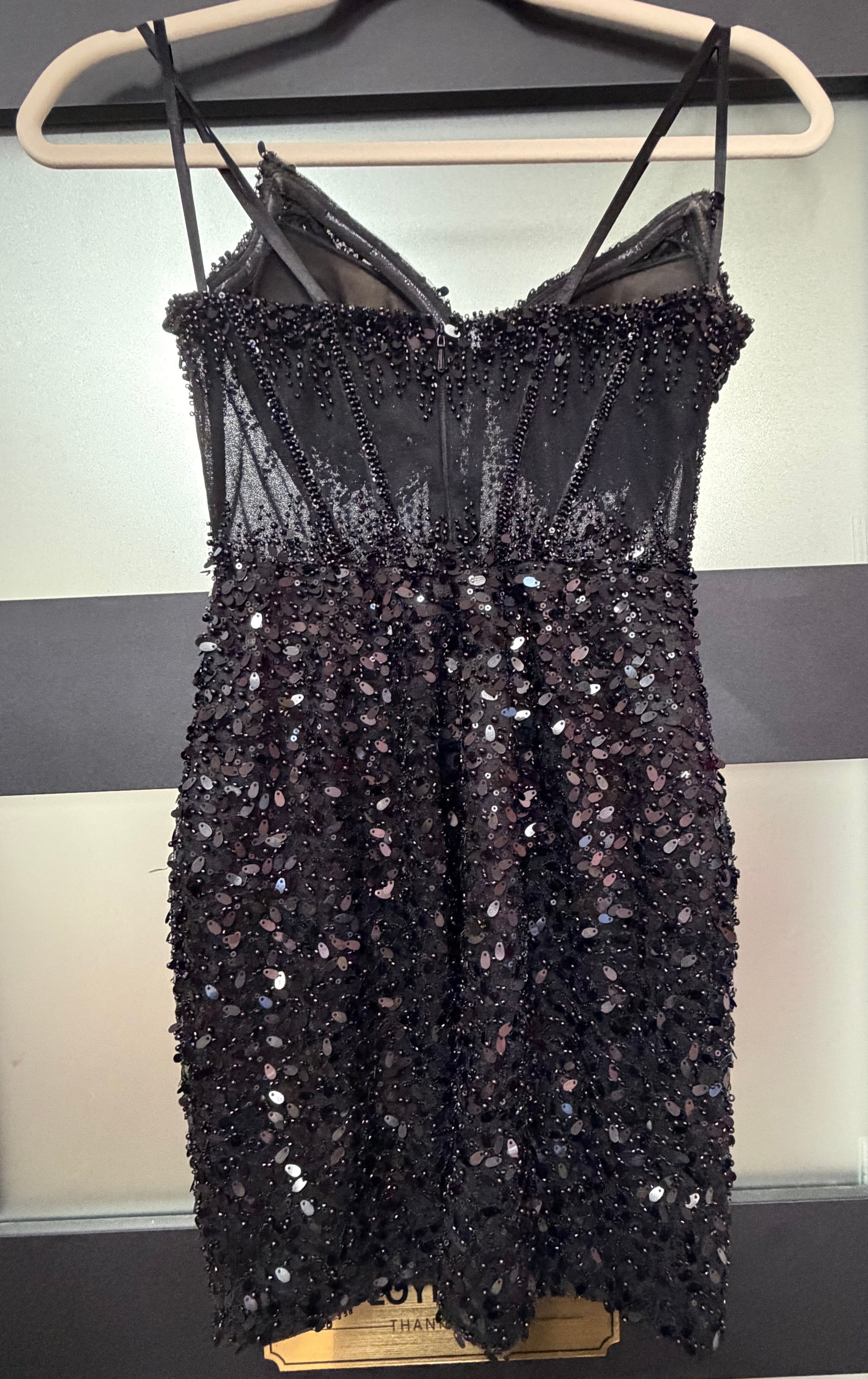 LaDivine CC332 Black Beaded Corset Mini Dress