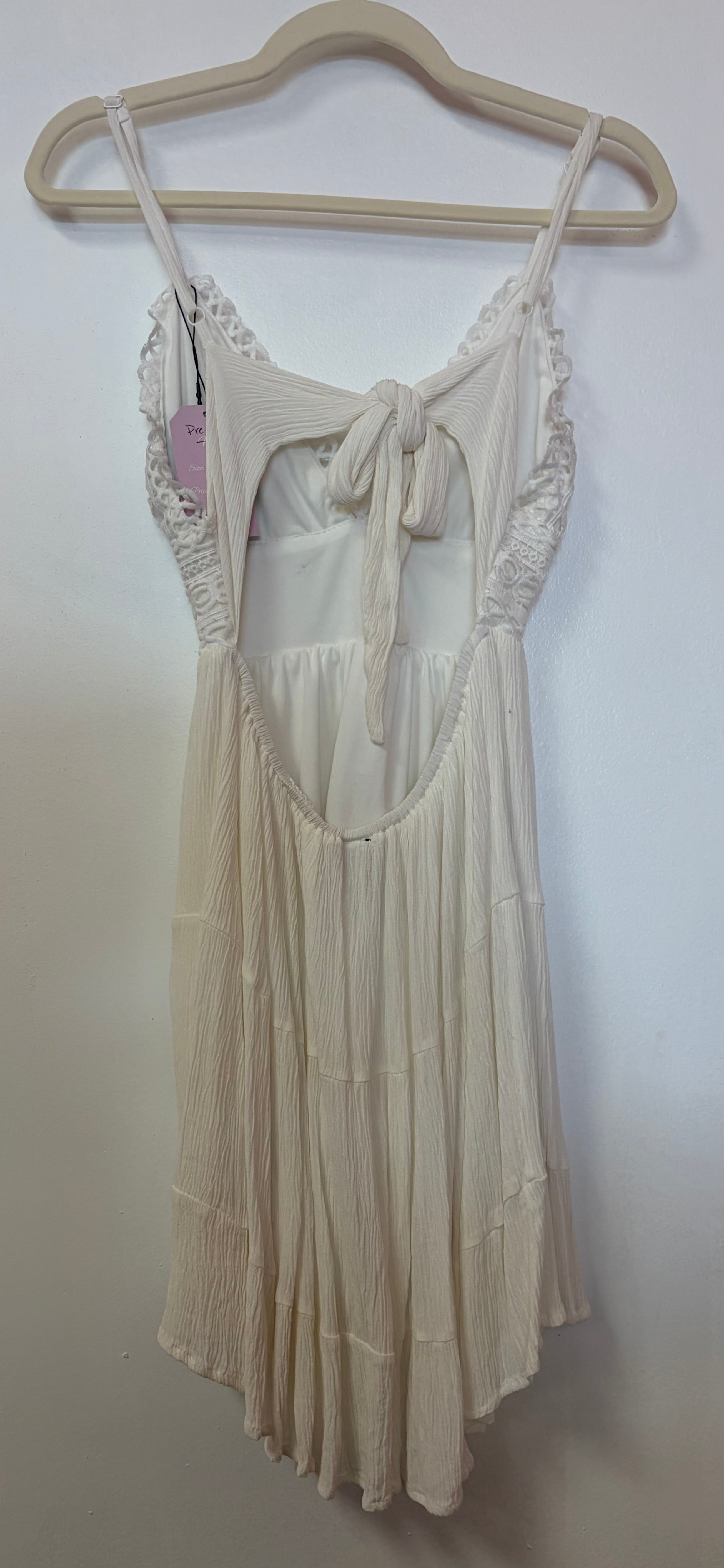 Windsor Ivory Crochet Lace Midi Dress with Open Back and Tie Detail