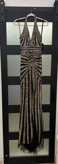 Colors Dress Style 3937 Black & Gold Beaded Halter Formal Gown