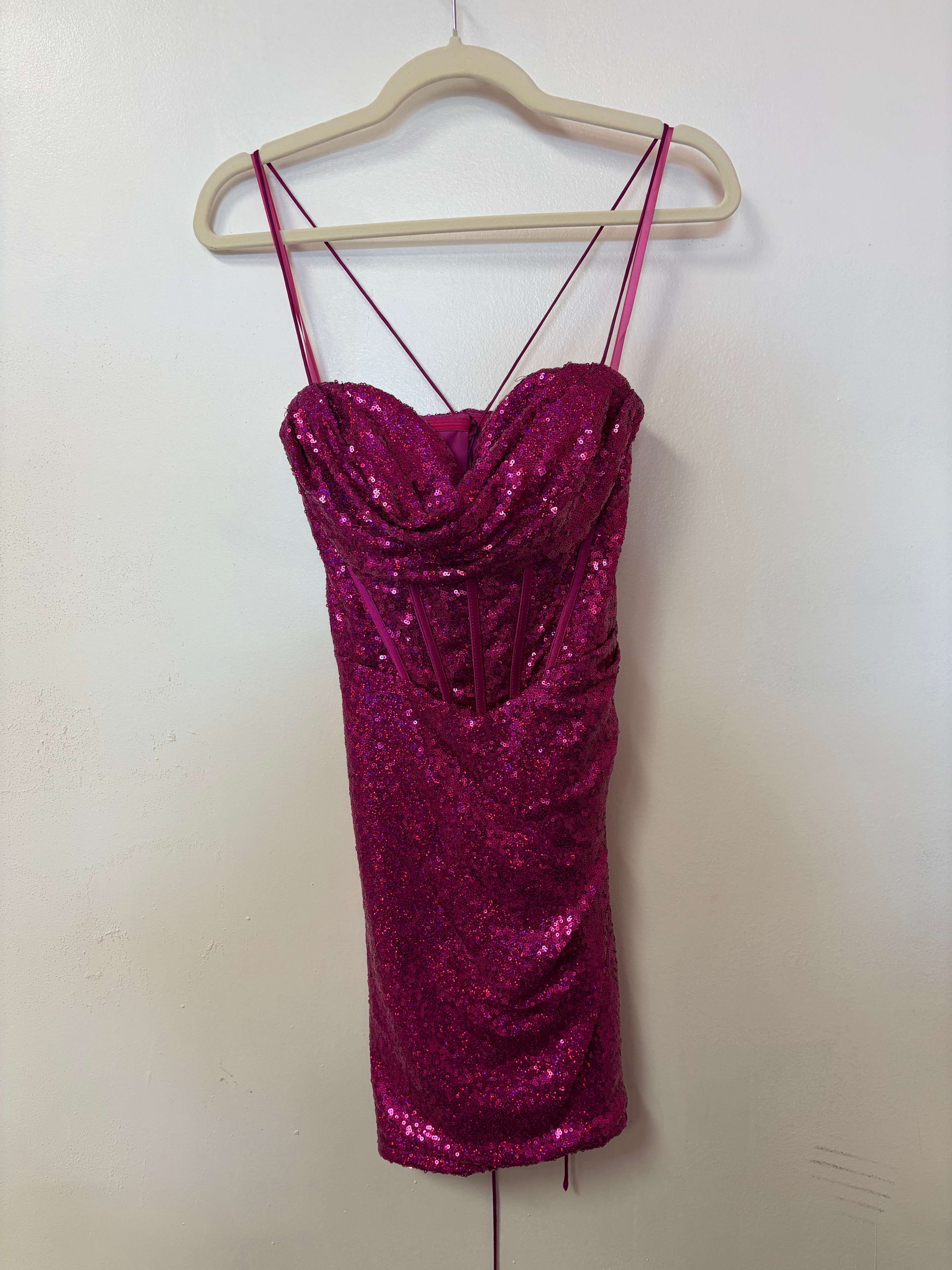 Amelia Couture BZ026S Fuchsia Sequin Corset Homecoming Dress