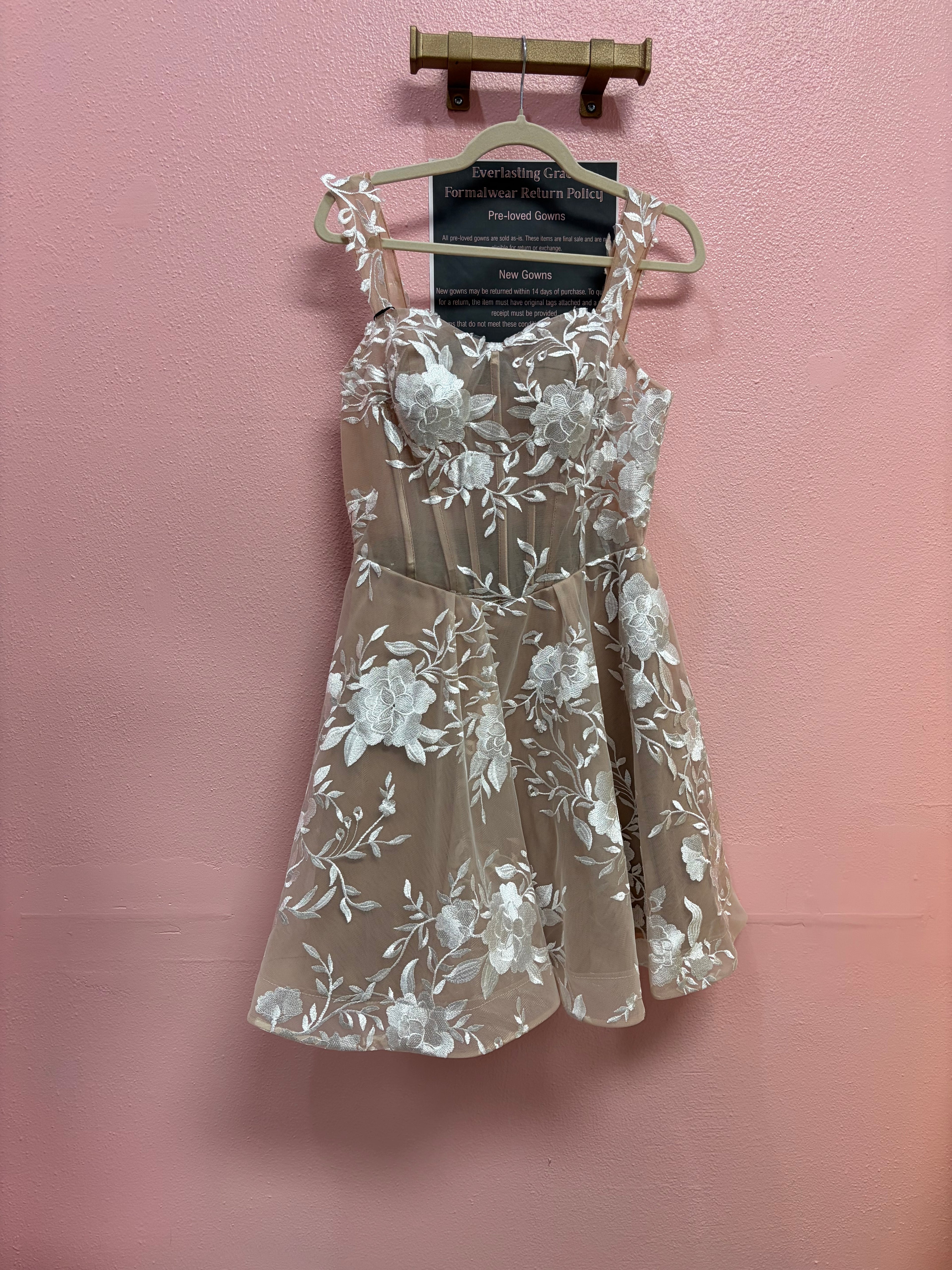 Nude Illusion Floral Embroidered Fit-and-Flare Dress