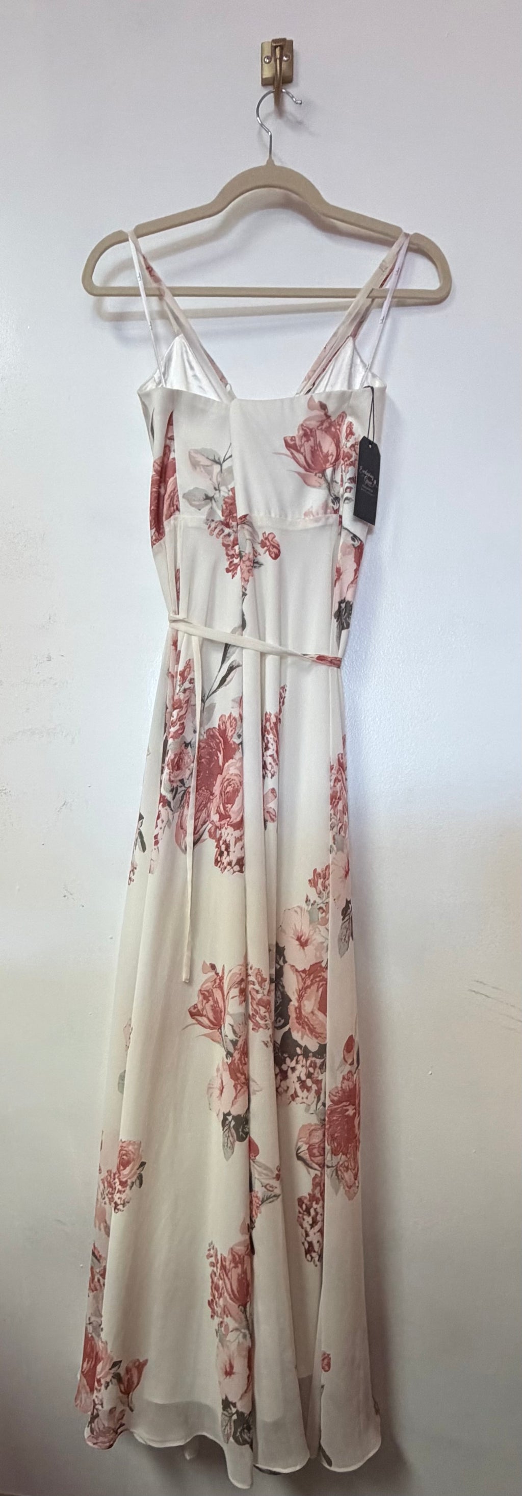 Lulus Ivory and Dusty Rose Floral Wrap Maxi Dress with Waist Tie Detail