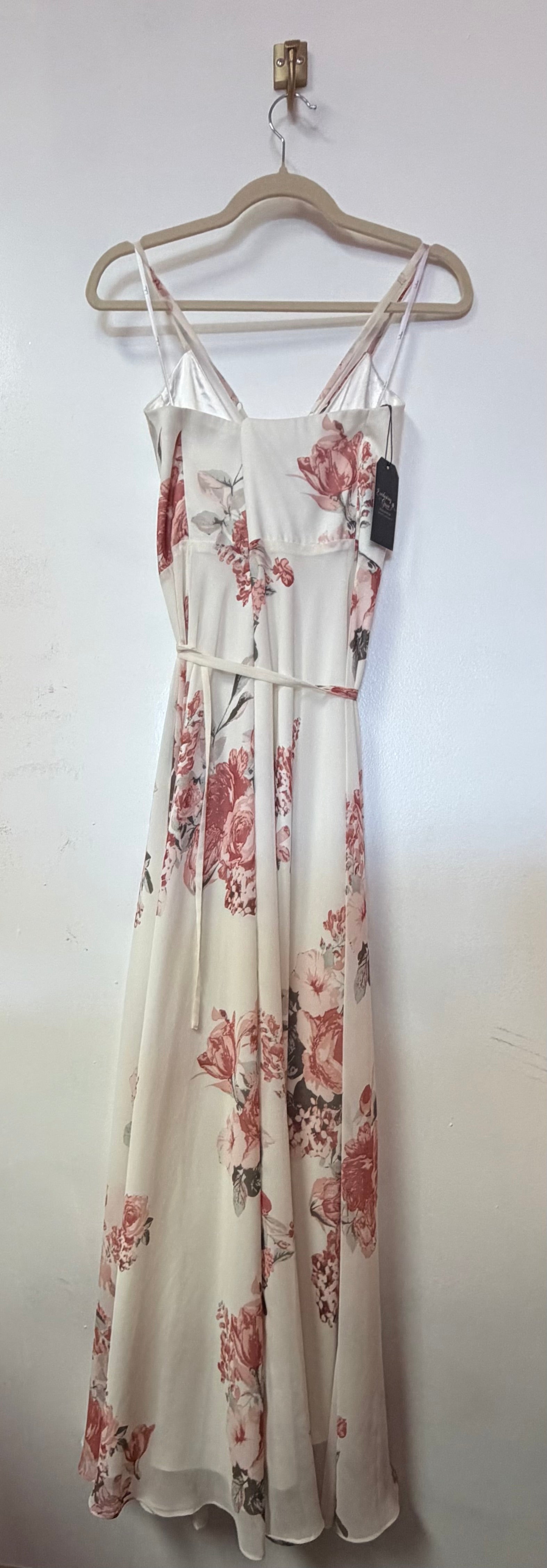 Lulus Ivory and Dusty Rose Floral Wrap Maxi Dress with Waist Tie Detail