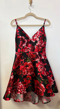 B Smart Black Red Floral Satin Fit & Flare Homecoming Dress Rose Print Party Dress