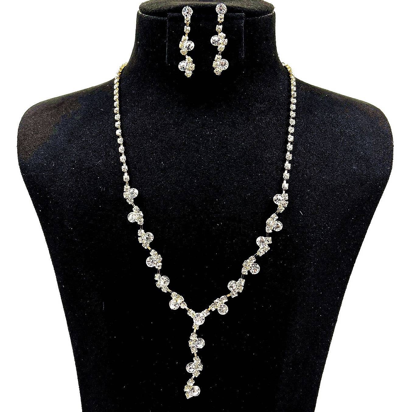 Diacly - Flower Bud Connection Rhinestone Necklace Set