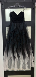 Black Ombre Glitter Tulle Ruffle Formal Gown