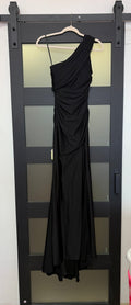 La Femme 29619 one shoulder elegant black gown