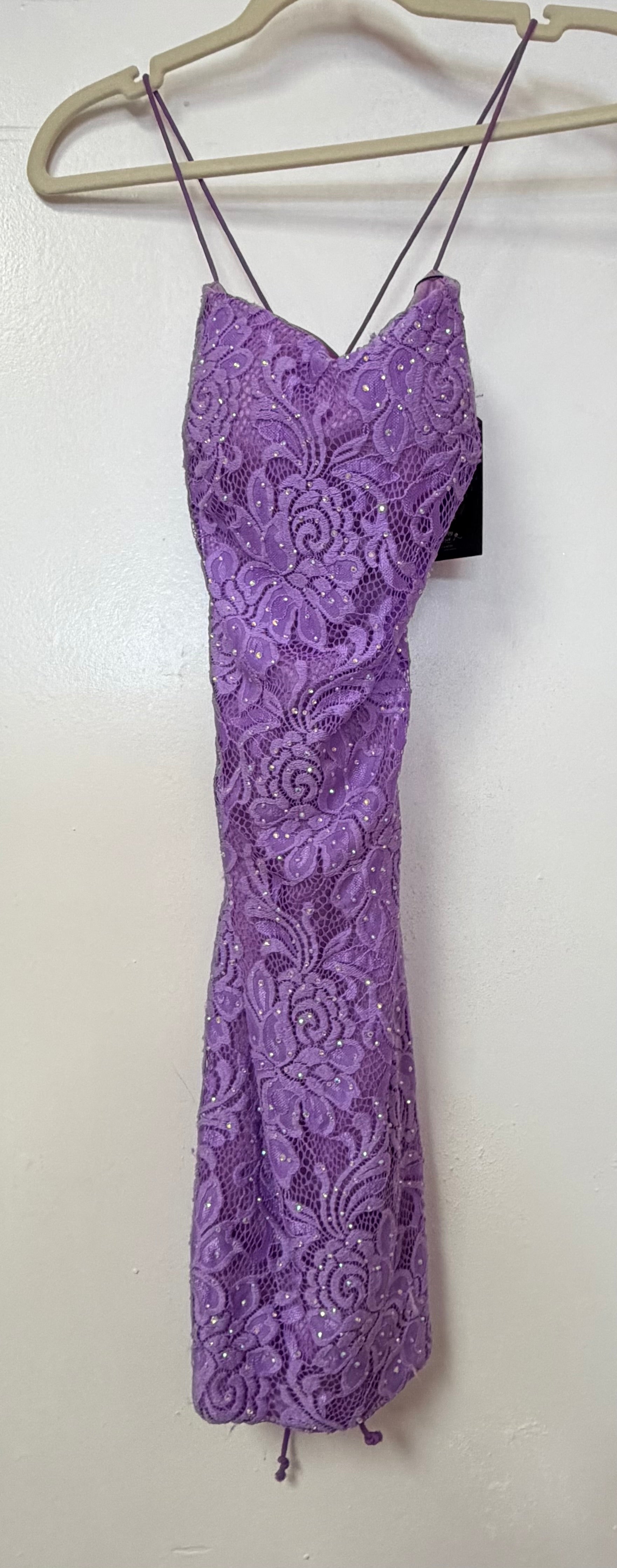 Sherri Hill Lilac Lace Rhinestone Lace-Up Homecoming Dress