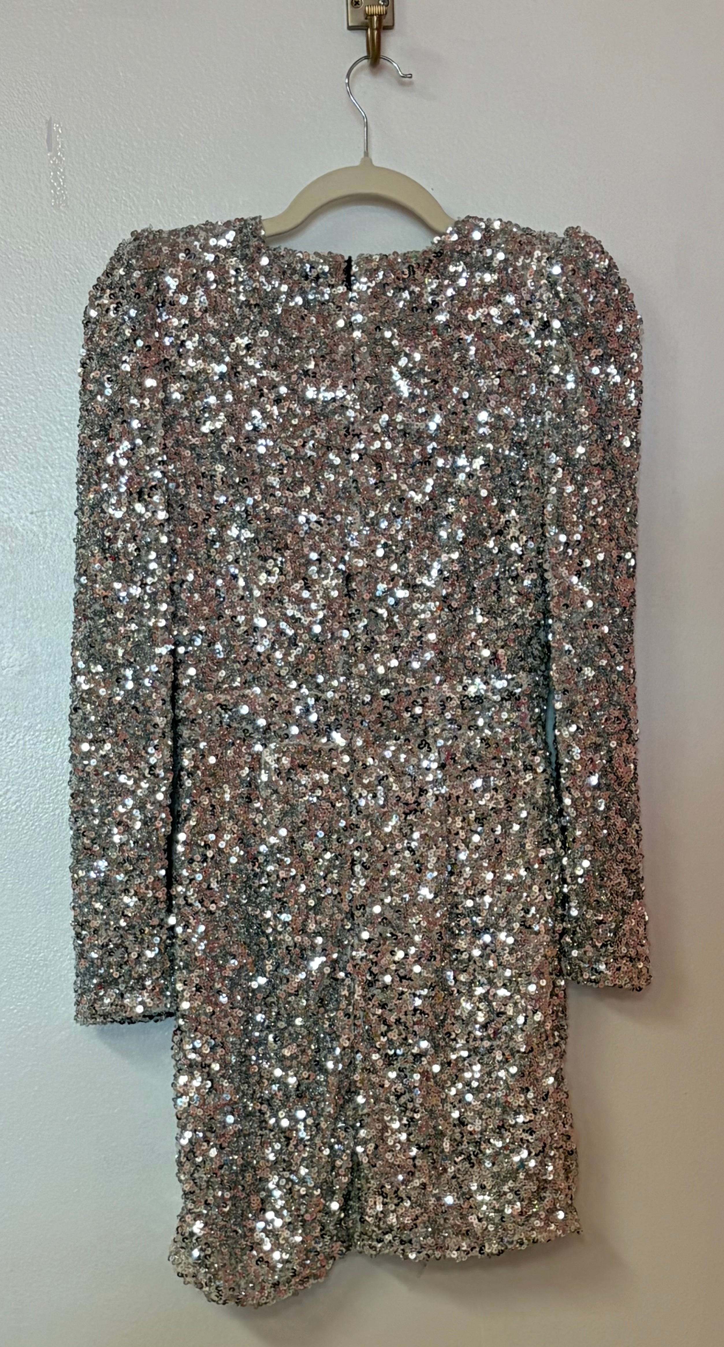 Lulus Silver Sequin Long Sleeve Bodycon Mini Dress with Plunging V-Neckline