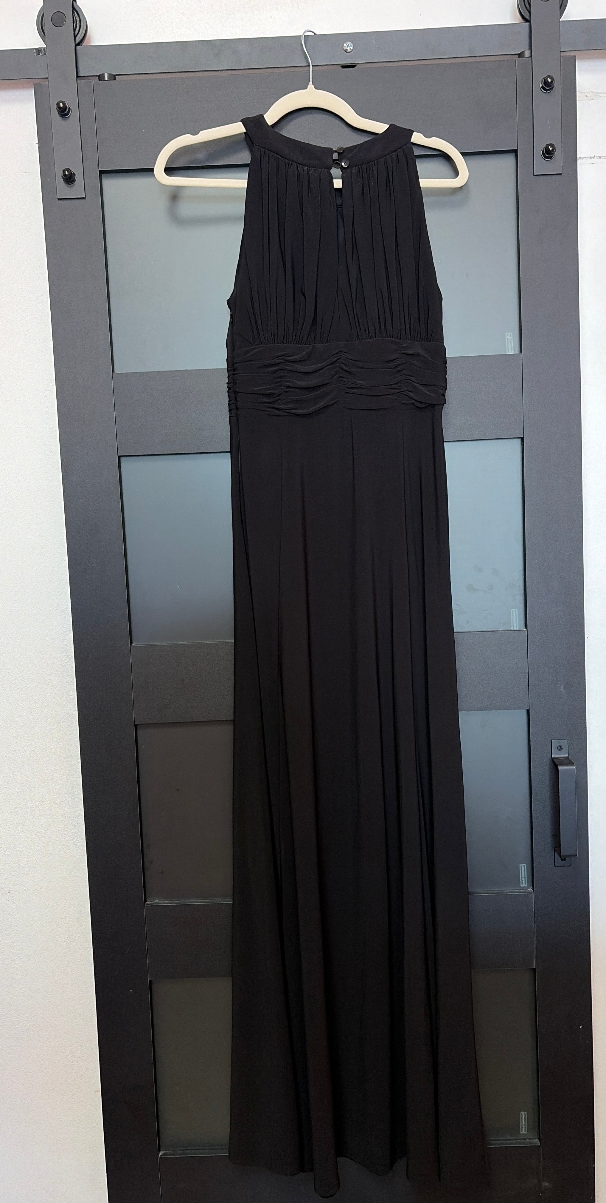 Black NightWay halter gown with keyhole design in chest