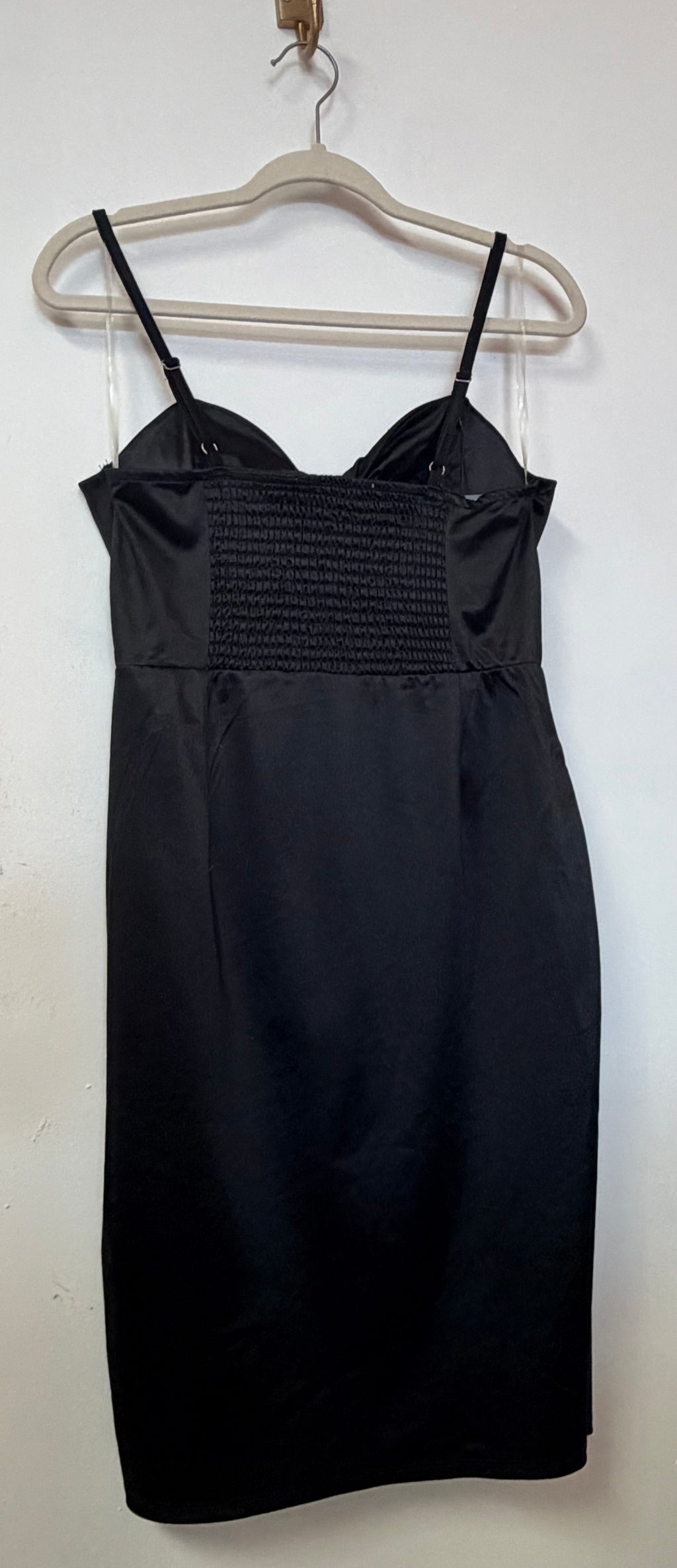 Black Satin Ruched Bodycon Cocktail Dress with Twist Front Sweetheart Neckline