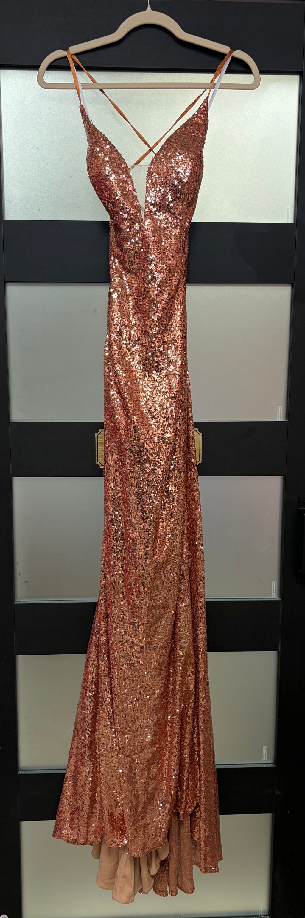 Alyce Paris 60032 Rose Gold Sequin Mermaid Gown with Open Lace-Up Back