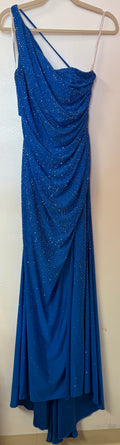 Sherri Hill 54958 Royal Blue One-Shoulder Rhinestone Gown with Open Back