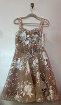 Champagne Floral Embroidered Homecoming Dress with Illusion Corset Bodice