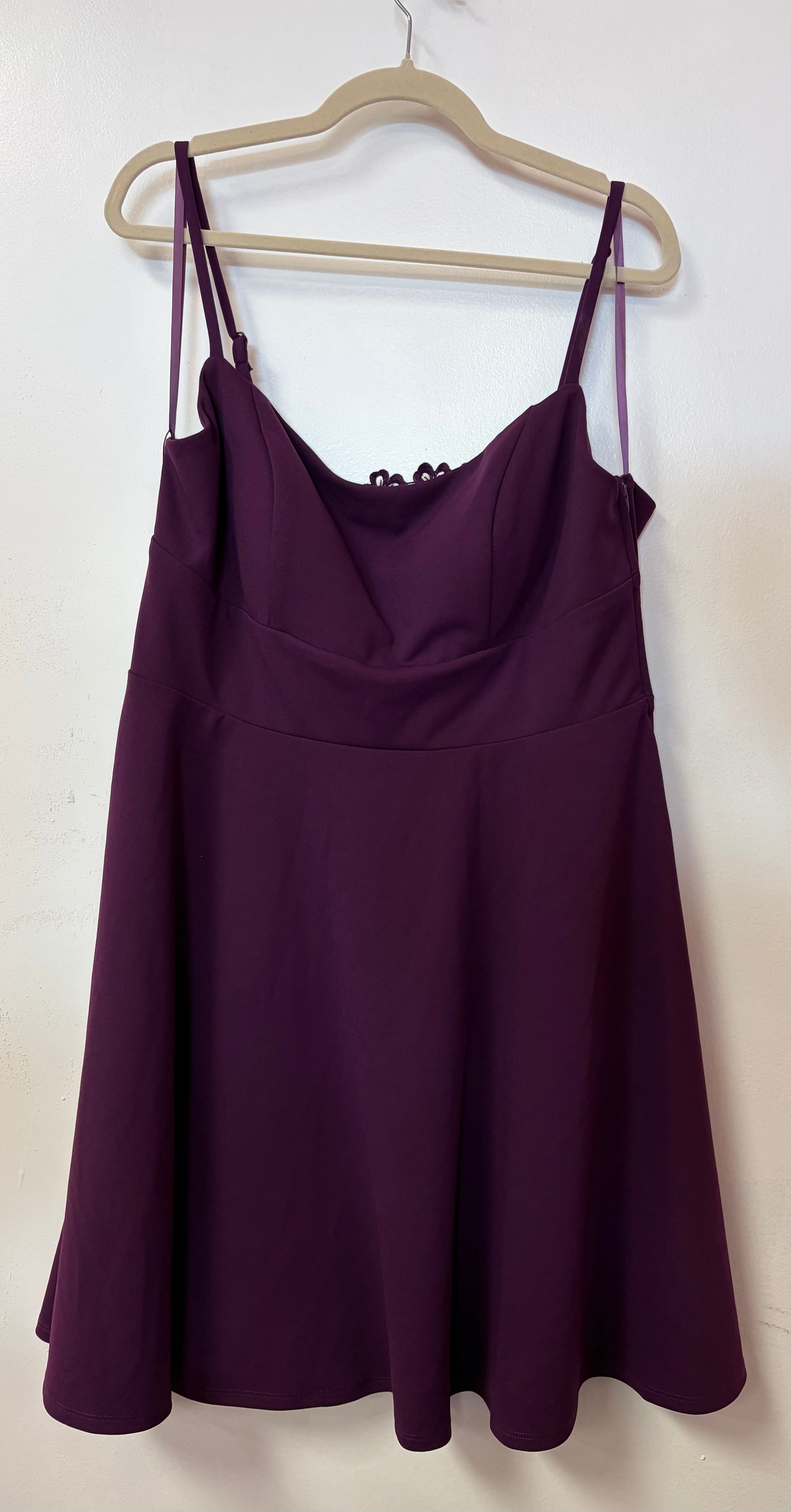 Plum Fit & Flare Homecoming Dress with Lace Back Detail