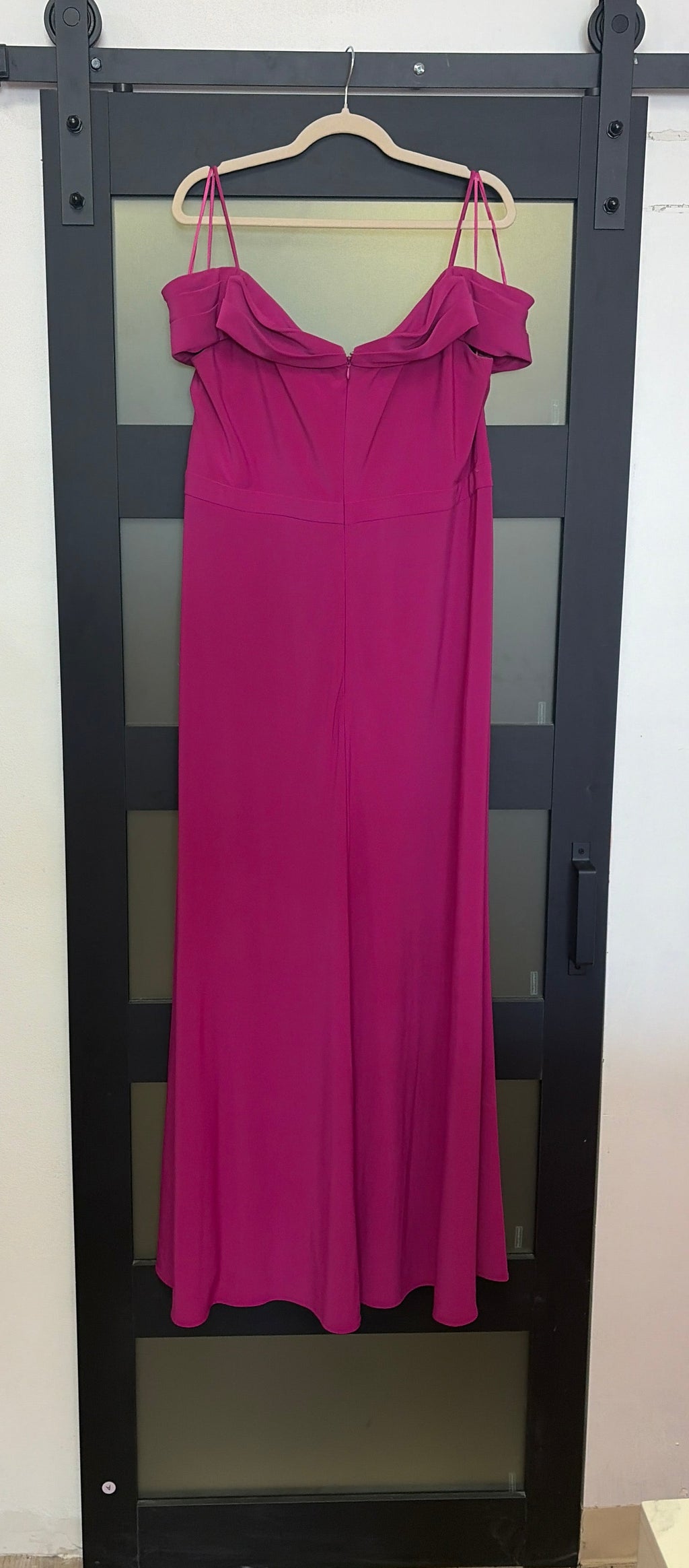 Morgan and Co Fuschia off shoulder gown