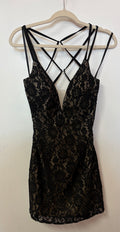 Colette by Mon Cheri CL219236 Black Lace Open Back Homecoming Dress