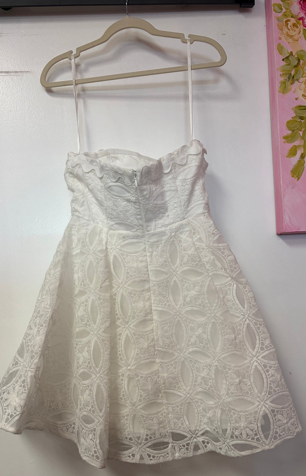 Angel Biba White Strapless Lace Fit-and-Flare Cocktail Dress
