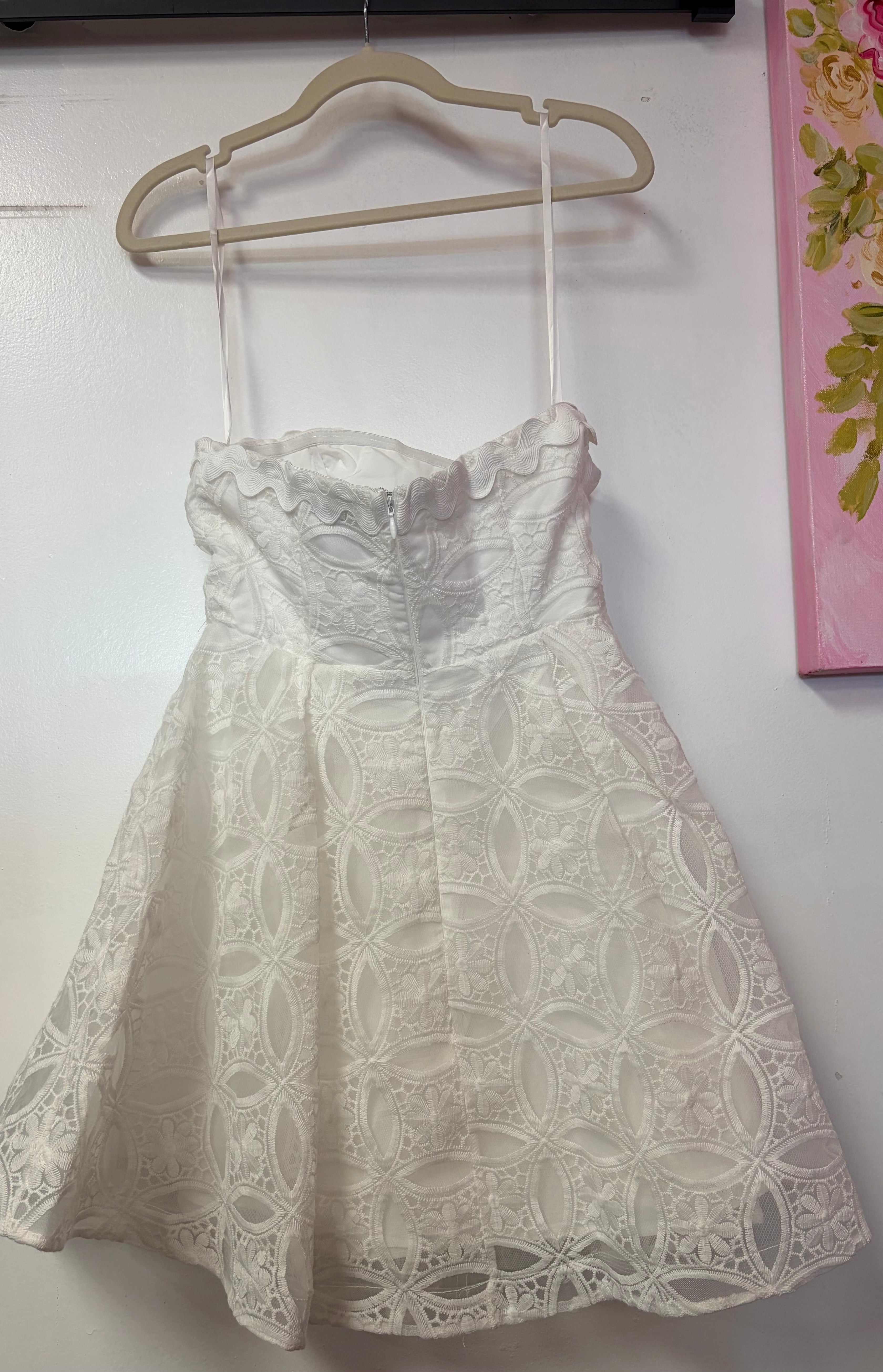 Angel Biba White Strapless Lace Fit-and-Flare Cocktail Dress