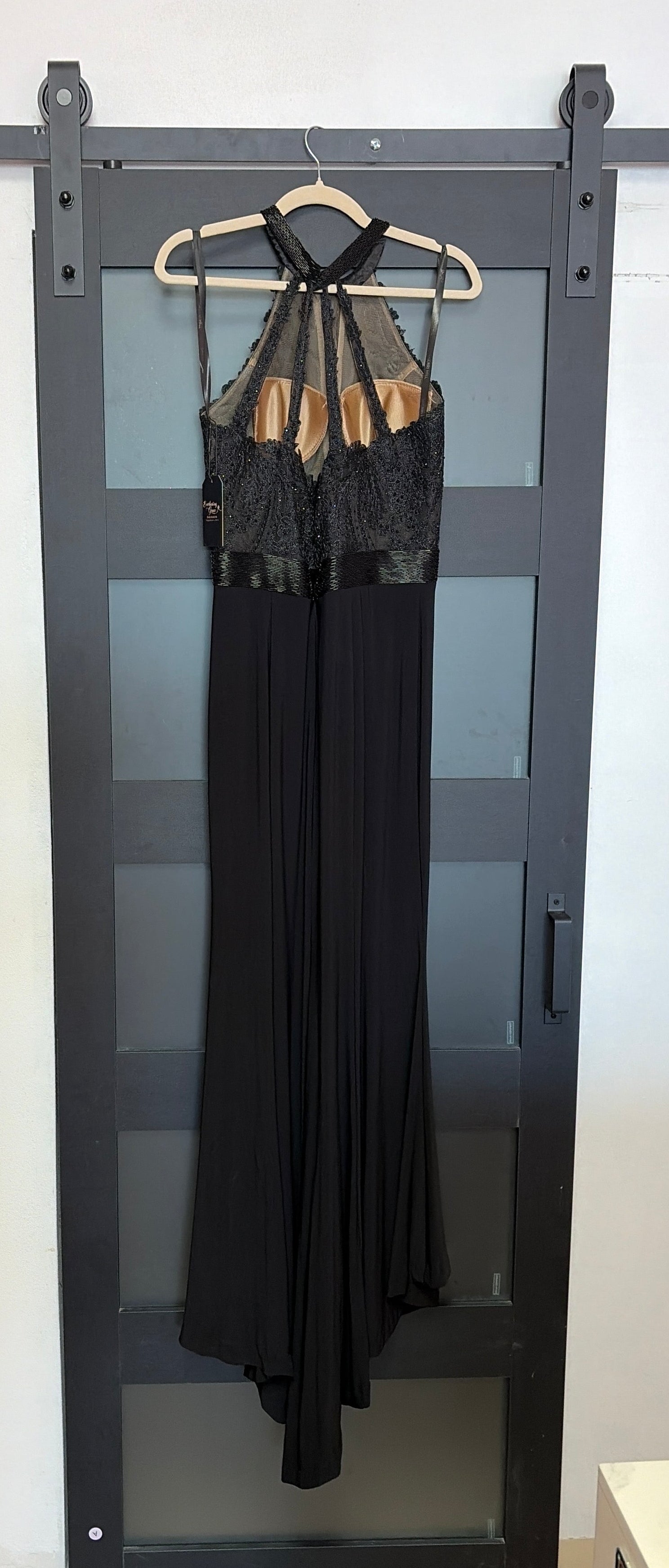 Black Sherri Hill 51899 gown with beaded,lace bust detail