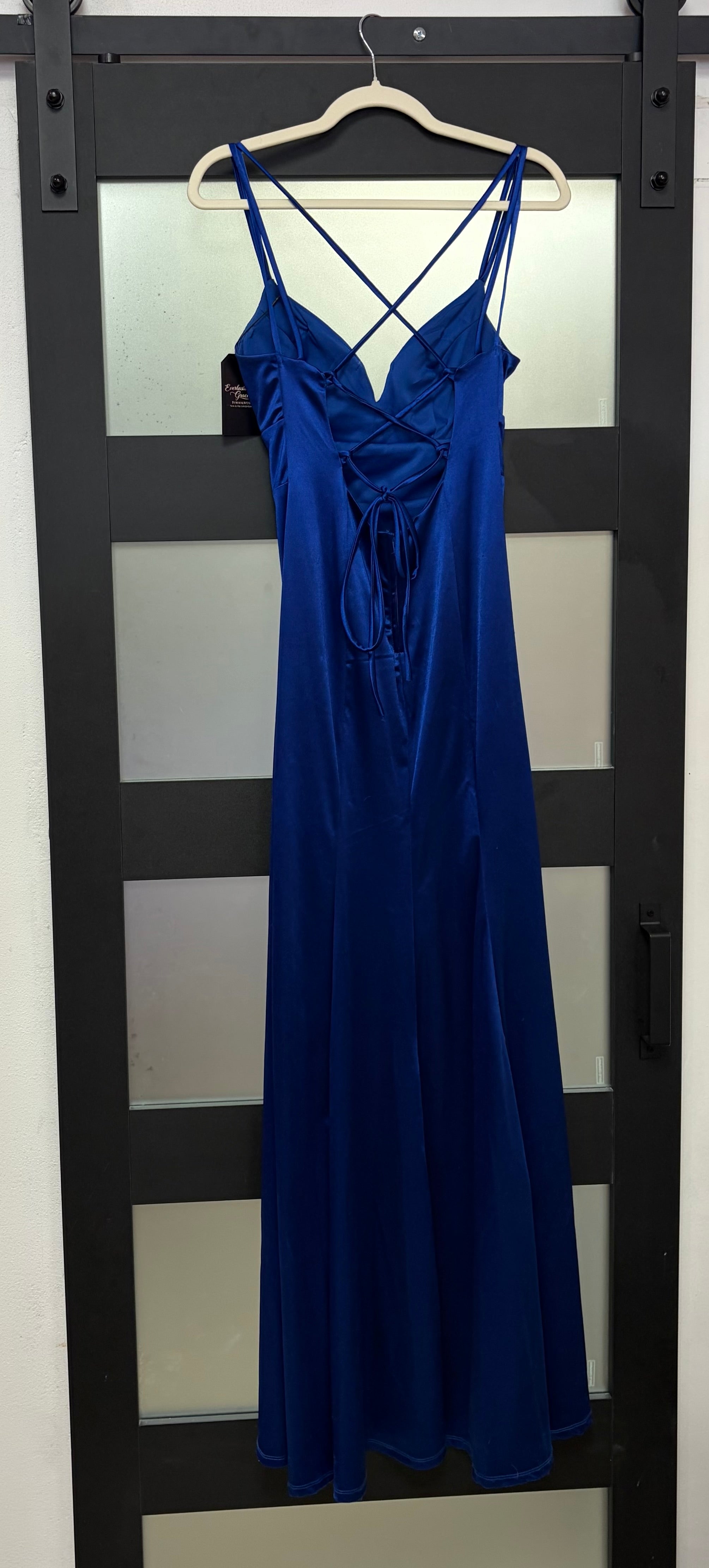 B Darlin Royal Blue Satin Lace-Up Formal Dress