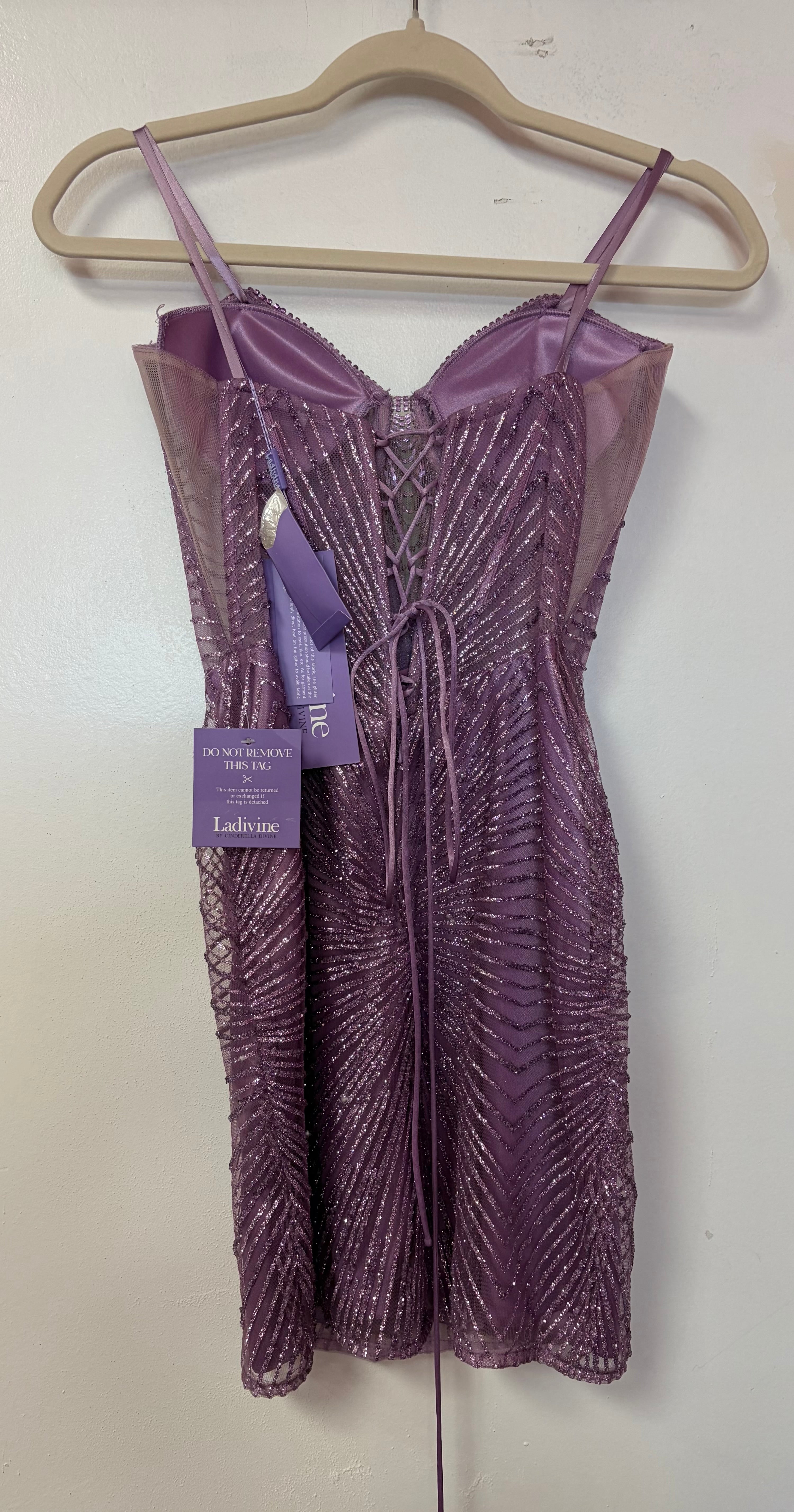 LaDivine J879 Lilac Glitter Beaded Corset Homecoming Dress