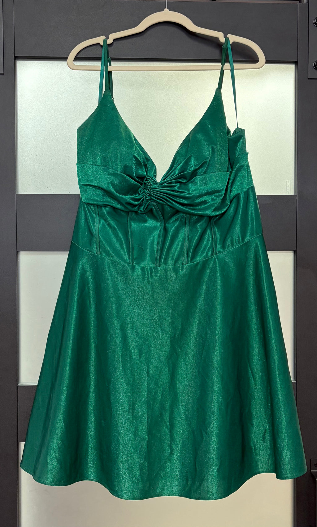 Abby Paris 94171 Emerald Satin Homecoming Dress